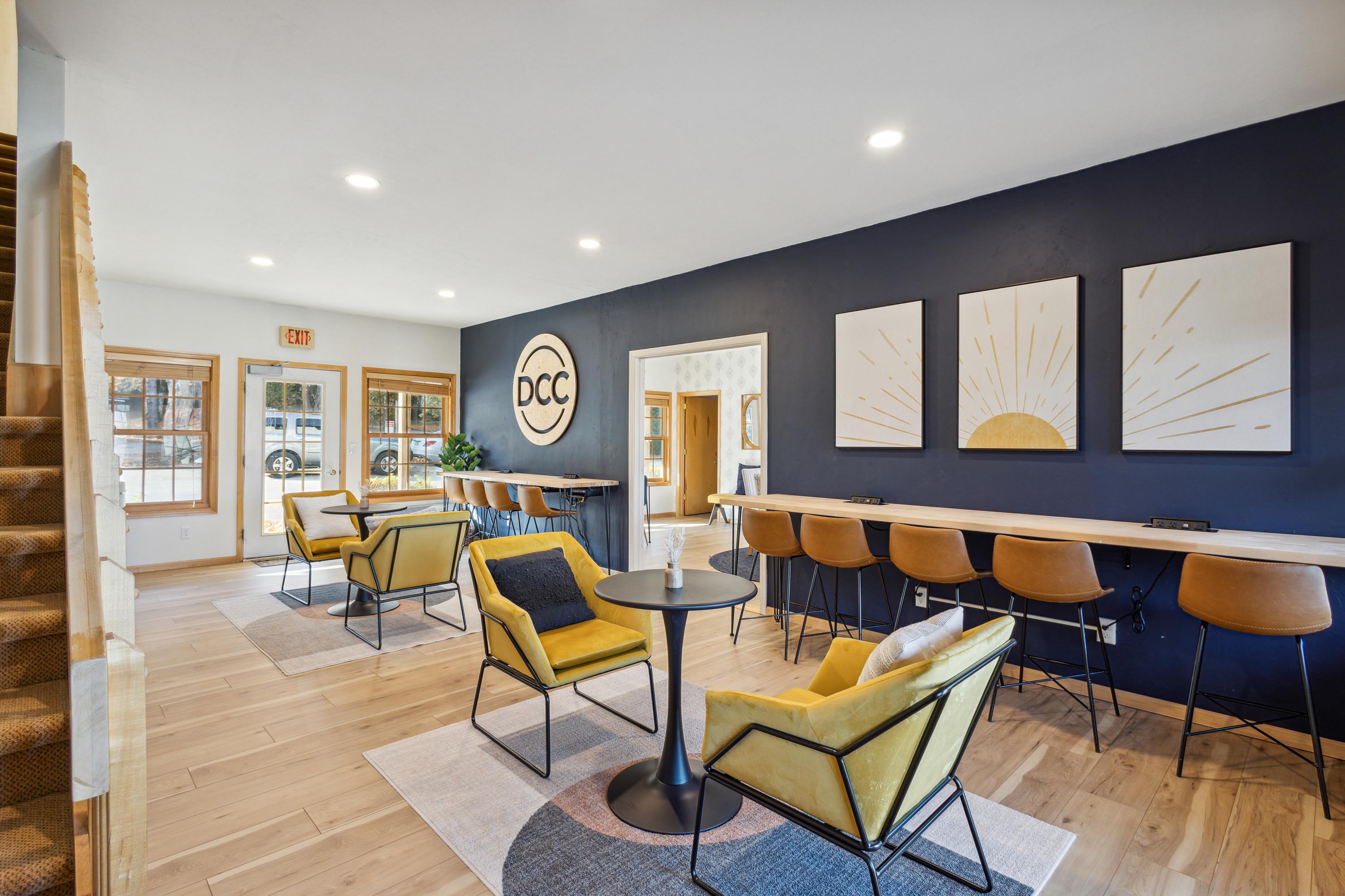 Shared desks in the open coworking space